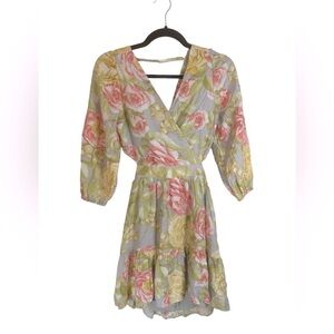 Express Multicolor Floral Tie Back with Cut Outs Ruffle Hem Mini Dress Size XS